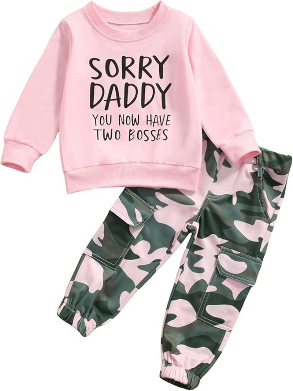 Fernvia Toddler Girls Clothes 2T 3T 4T 5T Fall Outfits Baby Pullover Sweatshirt & Camouflage Pants Set Kids Winter Sweatsuit