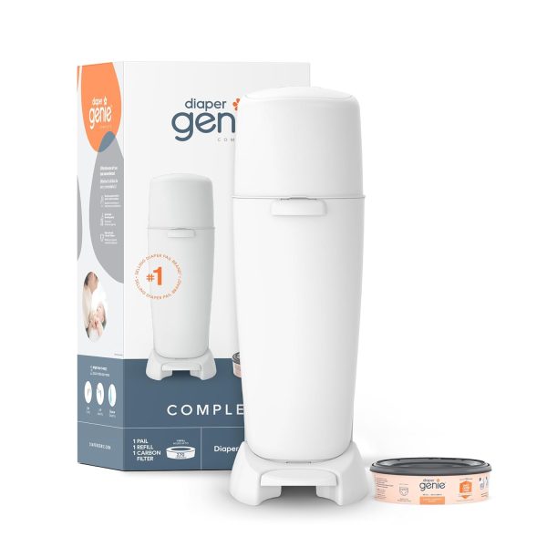 Playtex Diaper Genie Complete Pail with Built-In Odor Controlling Antimicrobial, Includes Pail & 1 Refill, White , 8.36 Pound