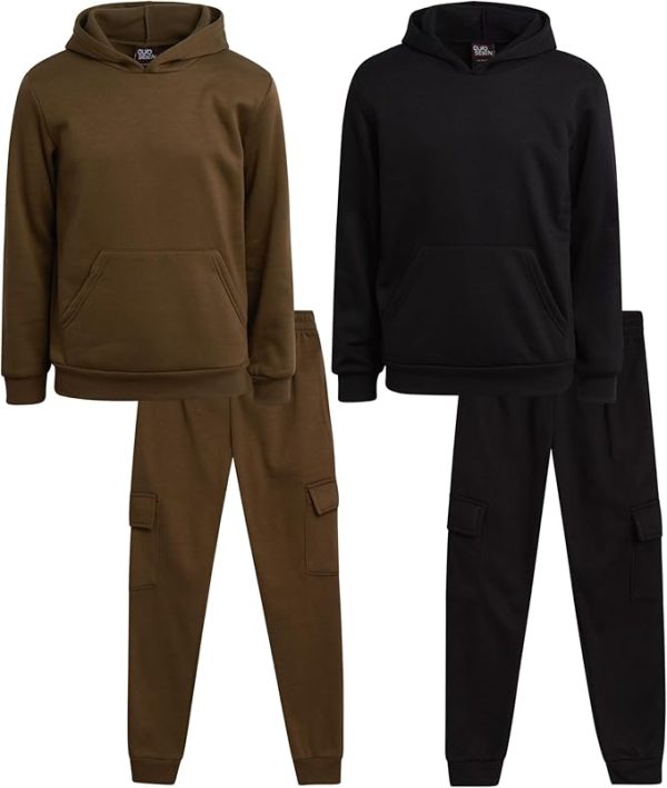 Boys' Fleece Jogger Set - 4 Piece Basic Solid Pullover Hoodie and Cargo Jogger Sweatpants (Size: 8-18)