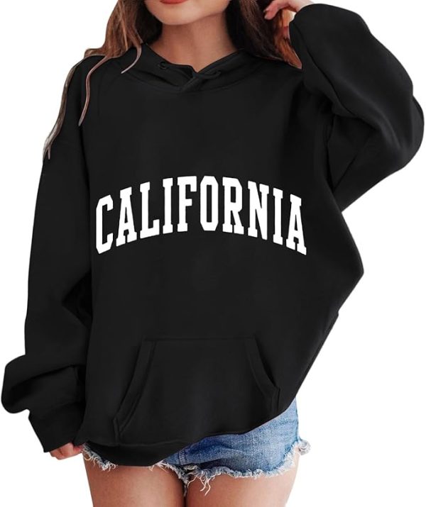 California Hoodies for Girls Graphic Letter Print Pullover Oversized Sweatshirts Long Sleeve Casual Loose Tops 3-12T