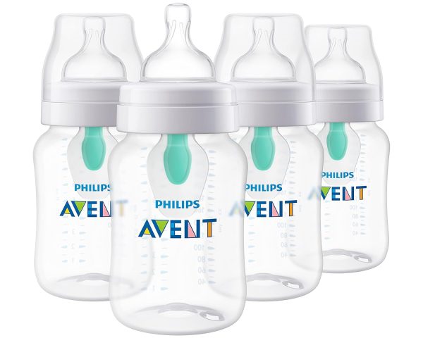 Philips Avent Anti-Colic Baby Bottle with AirFree Vent, 9oz, 4pk, Clear, SCY703/04