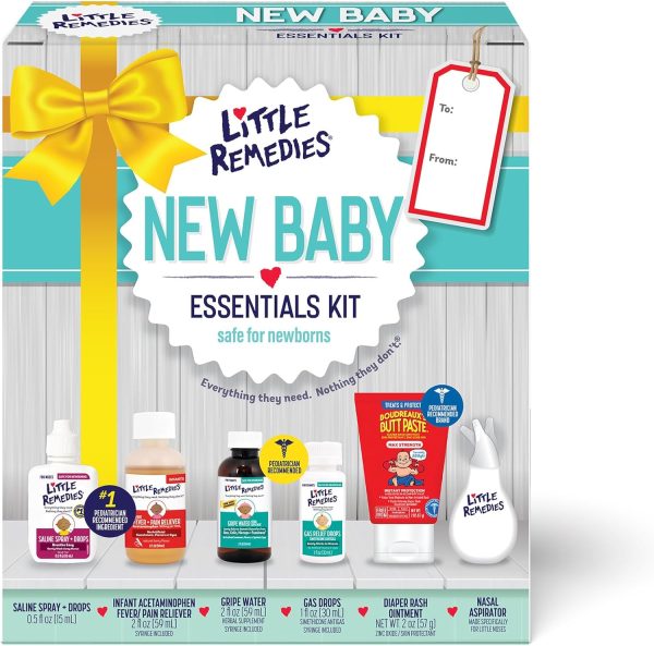 Little Remedies, New Baby Essentials Kit, 6 Newborn Essentials, Saline Nasal Spray, Gas Relief Drops, Gripe Water, Fever Reliever, & Diaper Ointment