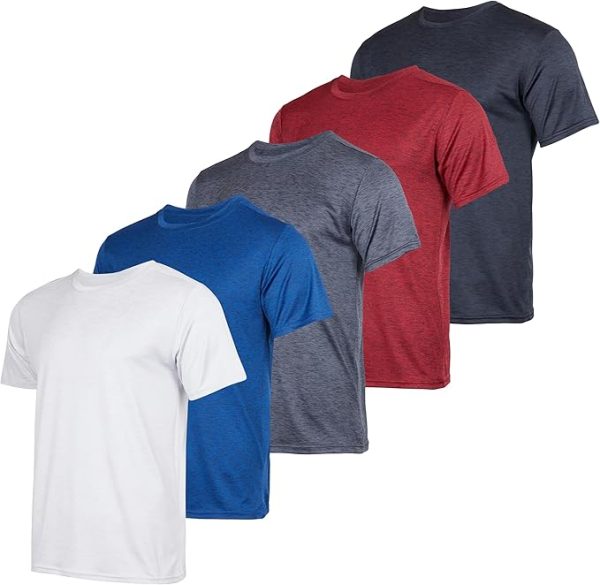 Real Essentials 5 Pack: Youth Dry-Fit Wicking Active Athletic Performance Short Sleeve T-Shirt Boys & Girls Shirts