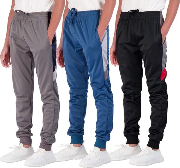 Real Essentials 3 Pack: Boy's Active Athletic Casual Jogger Sweatpants with Pockets